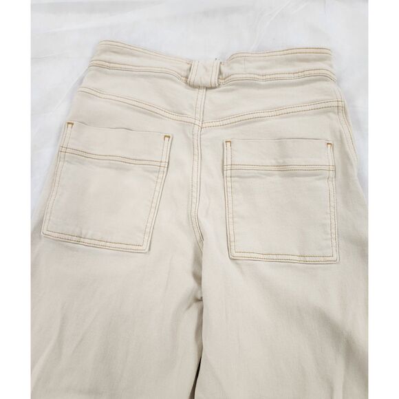 Pilcro Womens Pants Size 27 Cream Cropped Wide Leg High Rise Utility Statement - Picture 5 of 12